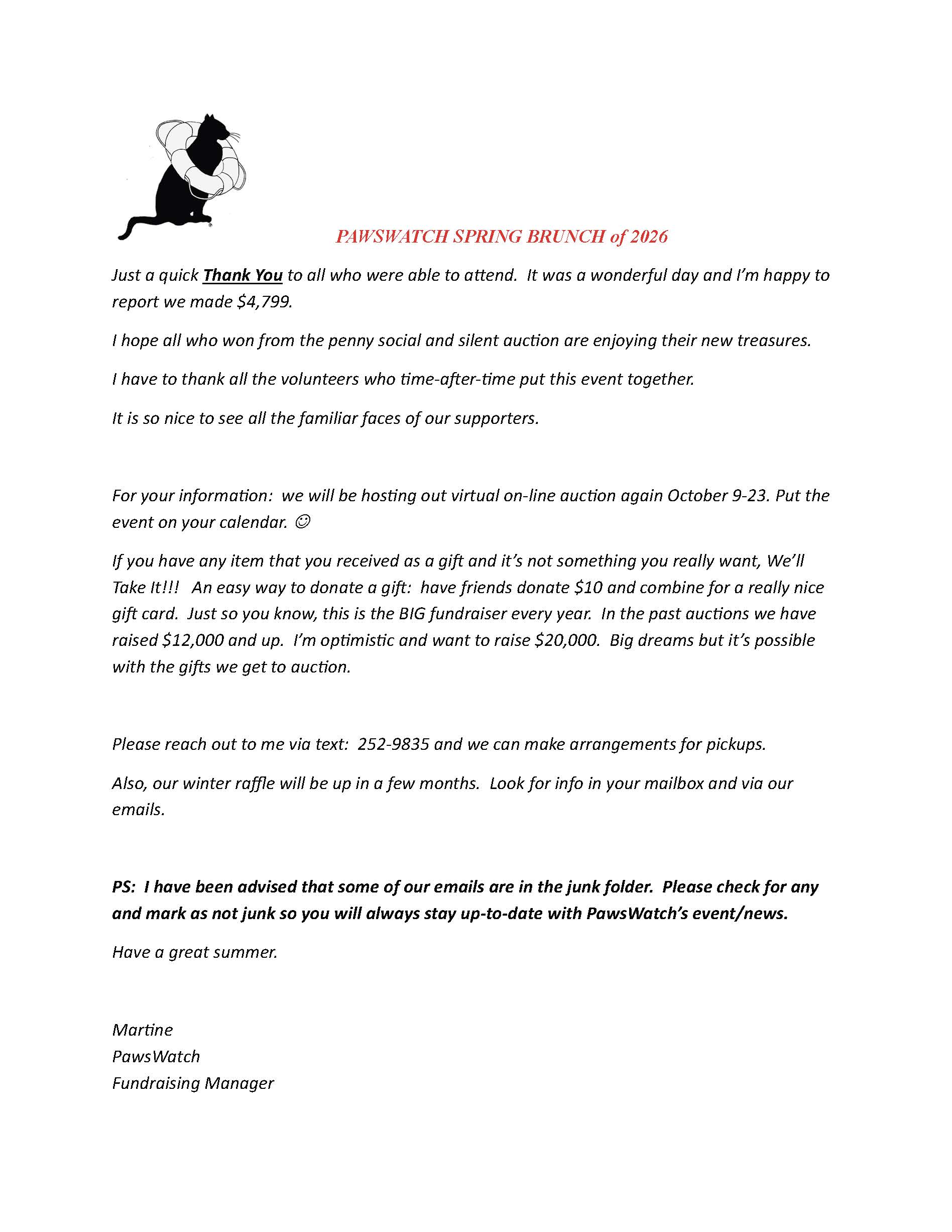 Pawswatch Community Cat Center in Rhode Island 2026 Spring for Cats Brunch