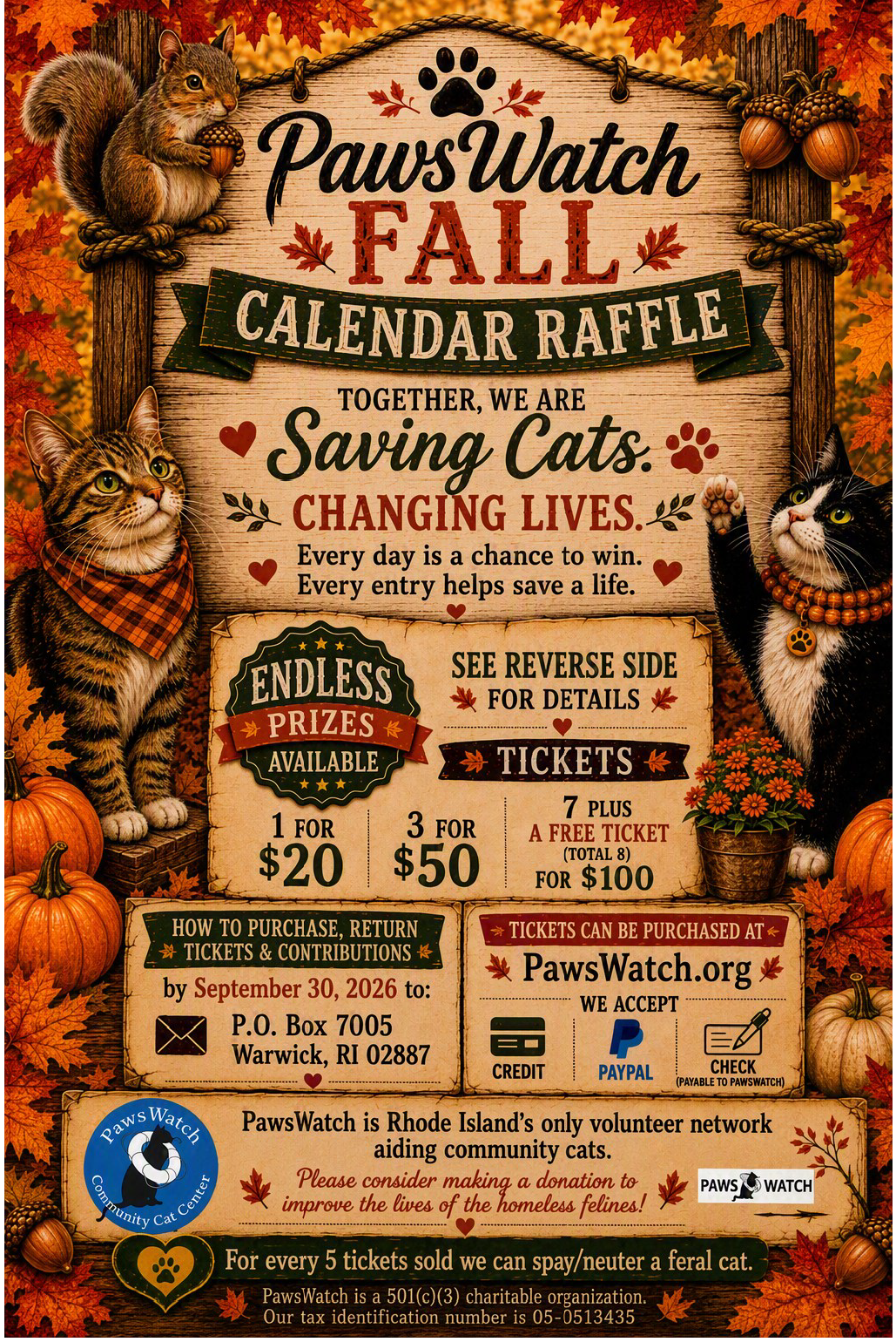 PawsWatch 2026 Fall Raffle Flyer